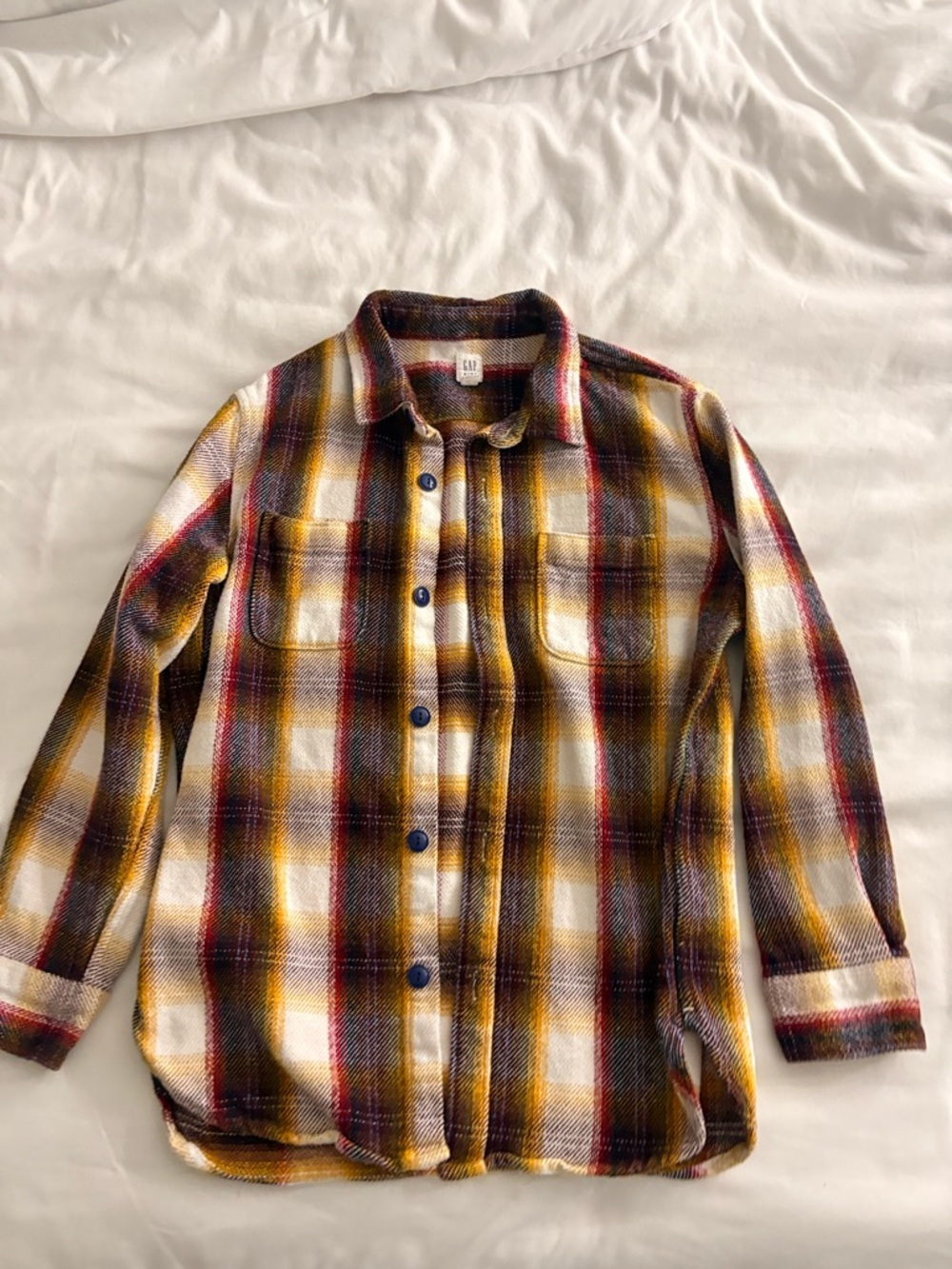 GAP Kids Yellow & White Plaid Button-Down Shirt with Red Accent